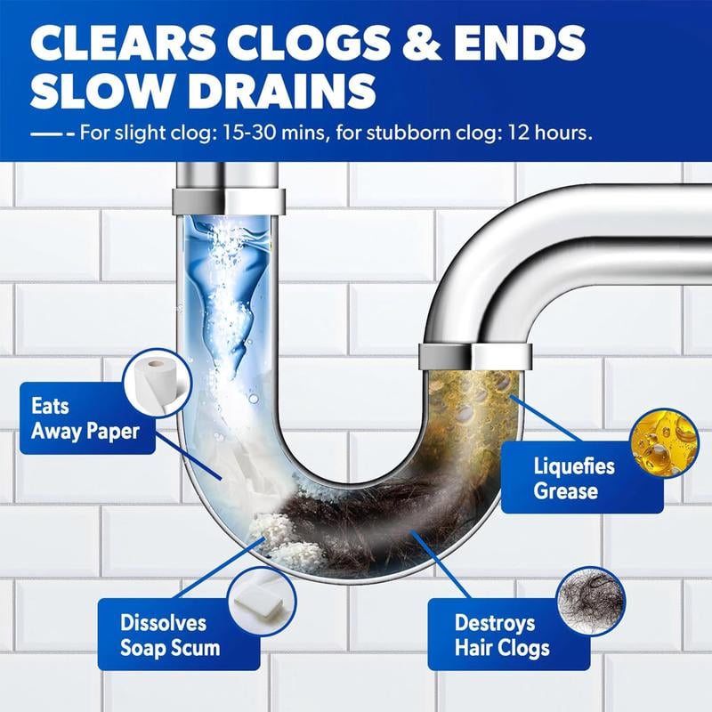 Powerful Pipe Dredging Agent for Kitchen and Toilet Pipelines - Dissolves 200+ Blockages and Kills 99% of Bacteria