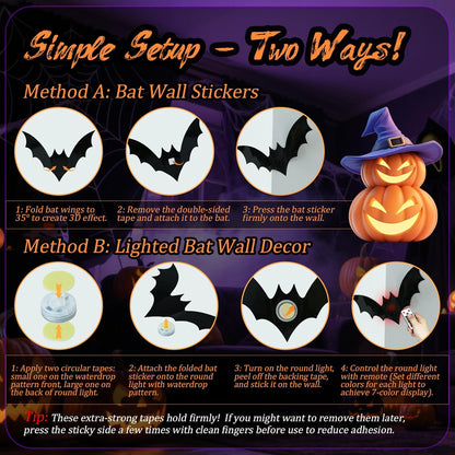 🦇3D Bat Design LED HALLOWEEN BATS