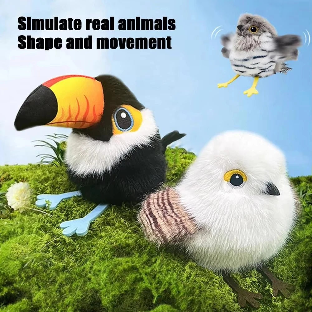 Fluttering and chirping bird cat toy